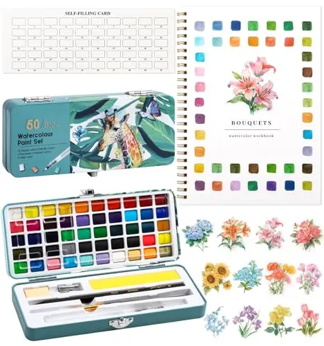 Joyask watercolor workbook kit with spiral-bound book and 50-color paint set