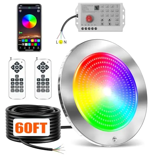 PoCare 10-inch color-changing LED pool light with app, remote, and controller
