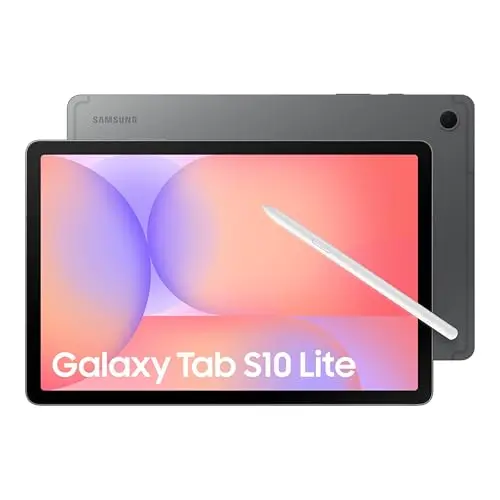 Samsung Galaxy Tab S10 Lite in Gray, highlighting its slim profile and included S Pen