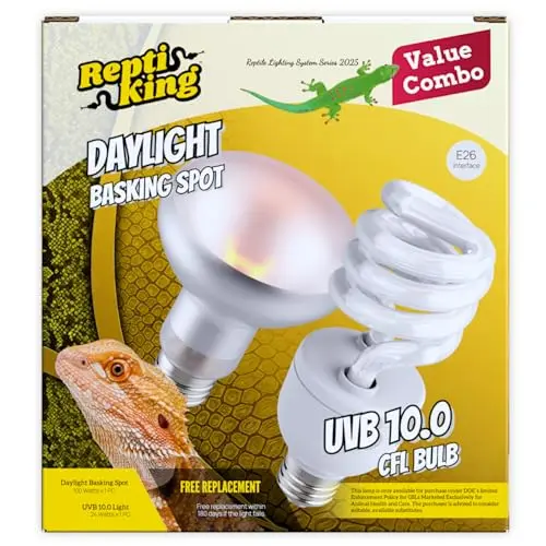 ReptiKing combo pack containing one heat bulb and one UVB bulb for bearded dragon tanks