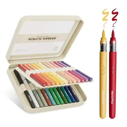 MemOffice 24 color acrylic paint marker set with brush tips in a portable carrying case
