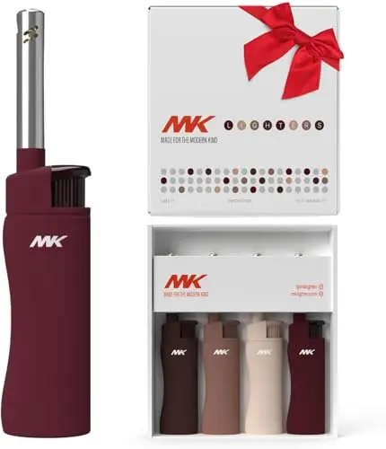 Four MK brand butane torch lighters in assorted neutral colors