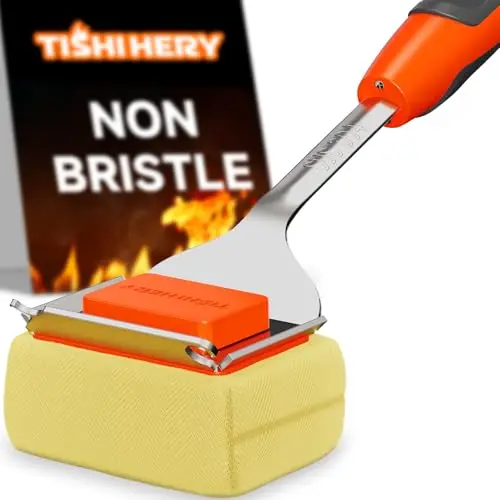 TISHI HERY bristle-free steam grill brush with replaceable head and 4-in-1 scraper