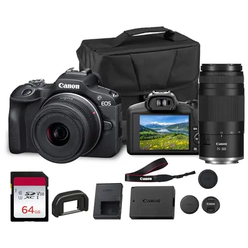 Canon EOS R100 mirrorless camera double lens kit with 18-45mm and 75-300mm lenses
