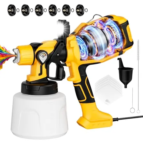 VAVCURAA yellow paint sprayer with LED light and multiple brass nozzles